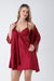 Maroon Guipure Detailed 6-Piece Satin Nightgown Dressing Gown Set