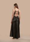 Long Night Dress Satin &amp; Lace - Black