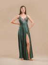 Long Night Dress Satin &amp; Lace - Emerald Green