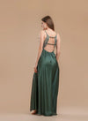 Long Night Dress Satin &amp; Lace - Emerald Green