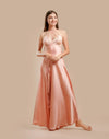 Long Night Dress Satin &amp; Lace - Pink