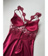 Maroon 6 PCS LONG SLIT SILK NIGHTY SET