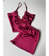 Maroon 6 PCS LONG SLIT SILK NIGHTY SET