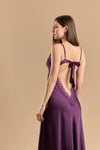 Long Night Dress Satin &amp; Lace - Aubergine