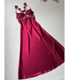 Maroon 6 PCS LONG SLIT SILK NIGHTY SET