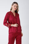 Turkish Detailed 6-Piece Satin Nightgown Dressing Gown Set Maroon