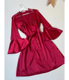 4Pcs Silk Turkish Guipure Detail Nighty Set Maroon