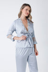 Mist 6 Piece Long Slit Satin Nightgown Dressing Gown Set