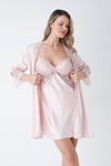 Powder Guipure Detailed 6-Piece Satin Nightgown Dressing Gown Set