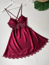 Maroon Guipure Detailed 6-Piece Satin Nightgown Dressing Gown Set